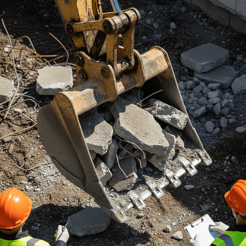 Excavation equipment during active demolition project